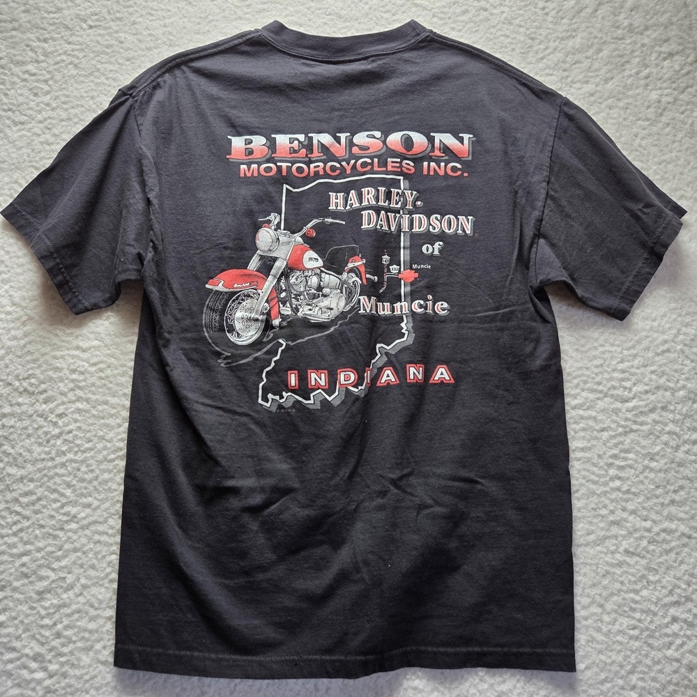 Vintage Harley-Davidson Shirt Mens Large Black Muncie Indiana Graphic Tee Bike - Picture 2 of 10